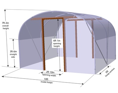 10ft Polytunnel Dimensioned Image
